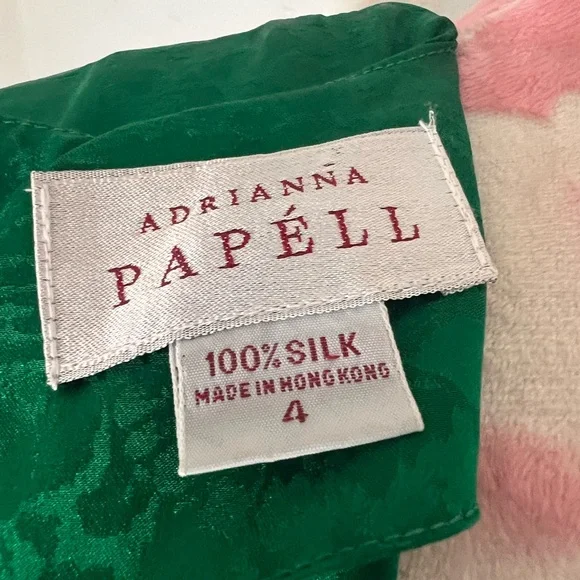 Vintage 90s Papéll Silk Green Floral Long Sleeve Pleated Sz 4 Button Midi Dress - Picture 7 of 7